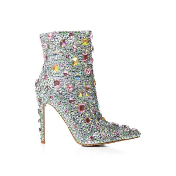 AZALEA WANG Arnica Pink Embellished Rhinestone Zip Mid Calf Bootie Size 8 - Picture 6 of 6